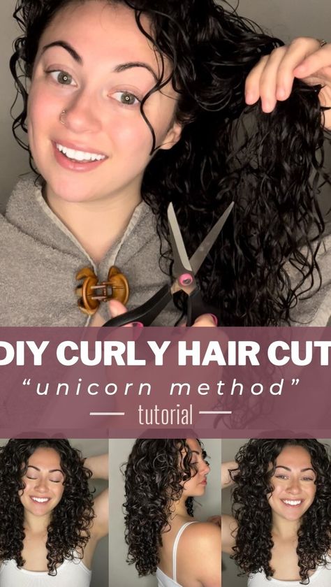 Curly Girl Meg➰ | ✂️DIY CURLY HAIR CUT✂️ — unicorn method — I learned this method via YouTube during the early days of the pandemic and have never looked... | Instagram Trim My Hair At Home, Diy Unicorn Haircut, Double Unicorn Haircut Curly Hair, How To Trim Your Own Curly Hair, Diy Haircut Curly Hair, Curly Haircut Video, Diy Curly Haircut At Home, At Home Curly Haircut, Curly Hair Cuts At Home