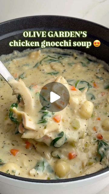 Chelsea Lords | If you’re obsessed with Olive Garden’s chicken gnocchi soup, this copycat is a must-try! To get the recipe, follow my account (so Insta can... | Instagram Light Easy Soup Recipes, Nochi Soup Olive Garden, Cozy Chicken Soup, Olive Garden Chicken Soup, Healthy Fall Soup Recipes Crock Pot, Chicken Nochi Soup, Meals For When Your Sick, Olive Garden Soup Recipes, Gnocchi Soup Recipes