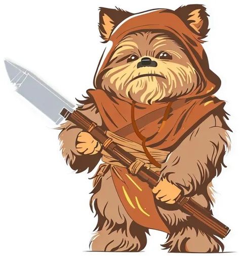 Die-cut sticker, Ewok wearing a hood, Star Wars, sti... Ewok Drawing, Logray Ewok, Star Wars Wookie Character Design, Ewok Painting, Star Wars Ewok Art, Sticker White Background, Ewoks Star Wars, Star Wars Ewok, Background Illustration