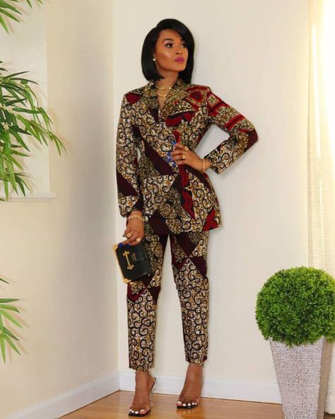 African Print Blazer, Ankara Suit, African Print Pants, Ankara Jackets, Beautiful Ankara Styles, African Print Tops, Tuxedo Dress, African Print Fashion, Long Sleeve Jumpsuit