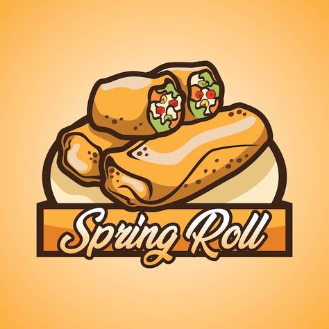 Spring Roll Logo Design, Spring Roll Illustration, Risoles Logo Design, Logo Kuliner, Veg Roll, Food Pic, Cartoon Food, Spring Roll, Food Illustration