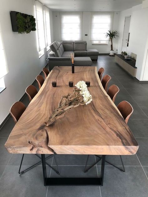 Contemporary Dining Room Design, Live Edge Furniture, Dining Room Table Decor, Live Edge Dining Table, Small Kitchens, בר מצווה, Contemporary Dining Room, Contemporary Dining, Dining Table Design