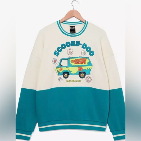 Sweatshirt The Biggest Mystery Is Why You Don't Already Have This Scooby-Doo! Crewneck! With A Panel Design And Bicolor Trim, This Comfy Outerwear Features The Classic Mystery Machine Under The Titular Lettering. Surrounded By Groovy Embroidered Details, It's A Must-Have For Any Member Of The Gang! 52% Cotton; 48% Polyester Wash Cold With Like Colors; Dry Low Imported Listed In Unisex Sizes This Item Comes From A Smoke-Free Home. Thanks For Looking. Adorable Dresses, Mystery Machine, Scooby Doo Mystery, Wishlist 2024, Her Universe, Jersey Jacket, Top Graphic Tees, Aesthetic Outfit, Pattern Sweater