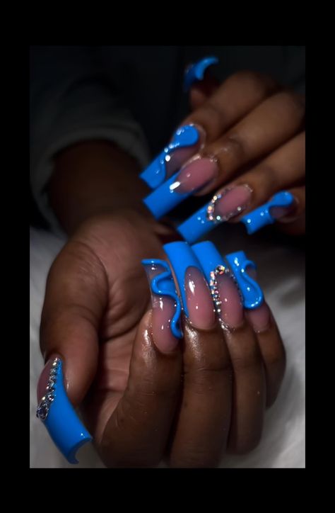 Baby Shower Nails Boy, Shower Nails, Blue French Tip, Baby Shower Nails, Blue French Tips, Blue French, Blue Nails, Nail Ideas, Nail Polish