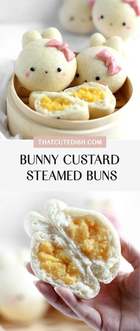 Japanese Steamed Buns, Steamed Bread Recipe, Asian Treats, Steam Buns Recipe, Cream Buns, Custard Buns, Japanese Pastries, Custard Cream, Bao Buns