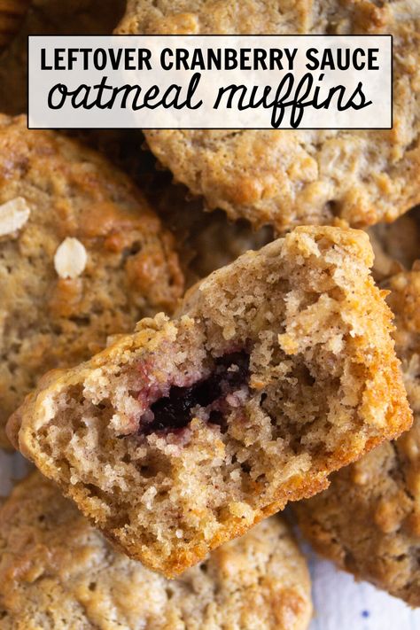 Leftover Cranberry Sauce Oatmeal Muffins - Make the Best of Everything Cranberry Oatmeal Muffins, Cranberry Sauce Muffins, Basic Muffin Recipe, Oatmeal Muffin Recipes, Canned Cranberry Sauce, Leftover Cranberry Sauce, Cranberry Muffins, Cranberry Sauce Recipe, Breakfast Board