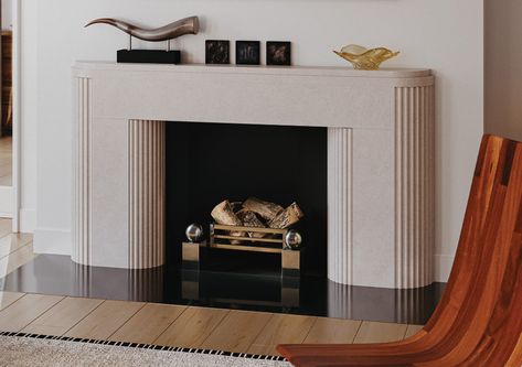 Rialto-Soho Art Deco Fireplace Surround, Wooden Fire Surrounds, Contemporary Fireplaces, Dark Academia Interior, Limestone Fireplace Surround, Fireplace Baskets, Georgian Fireplaces, Step Shelves, Art Deco Fireplace