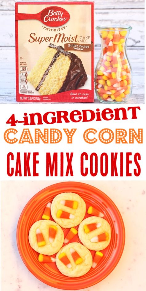 Fall Cookie Ideas, Corn Cookies Recipe, Crinkle Cookies Cake Mix, Cake Mix Cookies Recipes, Halloween Candy Corn Cookies, Funfetti Cookie Recipe, Pumpkin Spice Cookie Recipe, Candy Corn Sugar Cookies, Candy Corn Cake