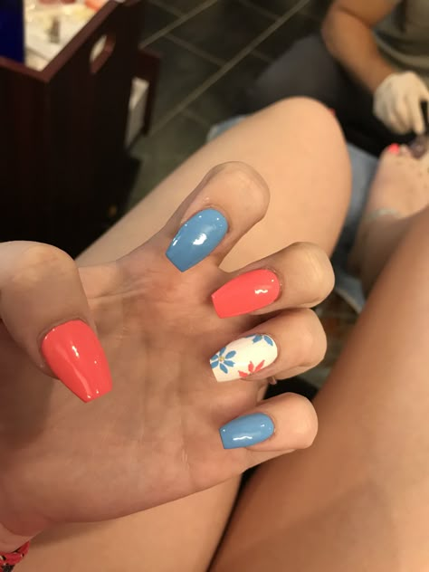 Coral And Light Blue Nails, Navy Blue And Coral Nails, Red White And Blue Floral Nails, Red White Blue Flower Nails, Pink And Blue Floral Nails, Red And Blue Flower Nails, Blue Coral Nails, Red White And Blue Flower Nails, Coral Blue Nails