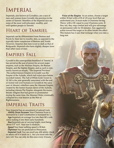 The Elder Scrolls Races in DnD Version 2  - Album on Imgur Imperial Skyrim, Skyrim Dnd, Skyrim Races, Elder Scrolls Races, Skyrim Lore, Homebrew Races, Dnd Shenanigans, Dm Tools, Elder Scrolls Lore