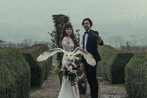 Halloween Wedding Inspiration: Our Favourite Dark and Dreamy Halloween Weddings. Black Wedding Dresses, Navy Wedding Cakes and Halloween Styling Creative Wedding Blogs, Wedding Inspiration and Ideas by Magpie Wedding #magpiewedding Navy Wedding Cakes, Owl Ring Bearer, Labyrinth Wedding, Navy Wedding Cake, Halloween Styling, Bolton Castle, Medieval Wedding Ring, Wedding Cake Navy, Owl Wedding