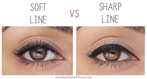 Eyeliner - Soft Line vs Sharp Line - different eyeliner styles and products used to get the look Beauty Point Of View #makeup #beauty #tutorial Different Eyeliner, Different Eyeliner Styles, Eyeliner Hacks, Simple Eyeliner, Perfect Eyeliner, Eyeliner Styles, Brown Eyeliner, Dry Skin Patches, Eye Liner Tricks