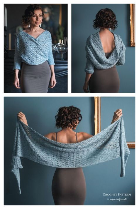 Sleeve Wrap Scarf Knitting Pattern, Crochet Sleeved Wrap, Crochet Pattern For Scarf With Sleeves, Sleeved Scarf Crochet Pattern Free, Crochet Wrap Shrug, Crochet Sweater Shawl Pattern Free, Crochet Shrug Sweater Pattern Free, Diy Wrap Sweater, Cocoon Sweater Crochet Pattern Free