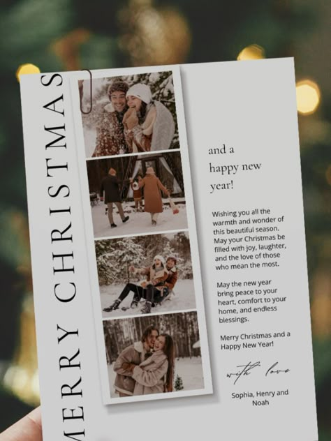 Editable Christmas Holiday Card Template in Canva - DIY Printable Cards 5x7 Family Picture Collage, Photobooth Strip, Photo Collage Christmas Card, Frames Printable, Family Picture Collages, Picture Family, Collage Christmas, Family Photo Cards, Christmas Card Pictures