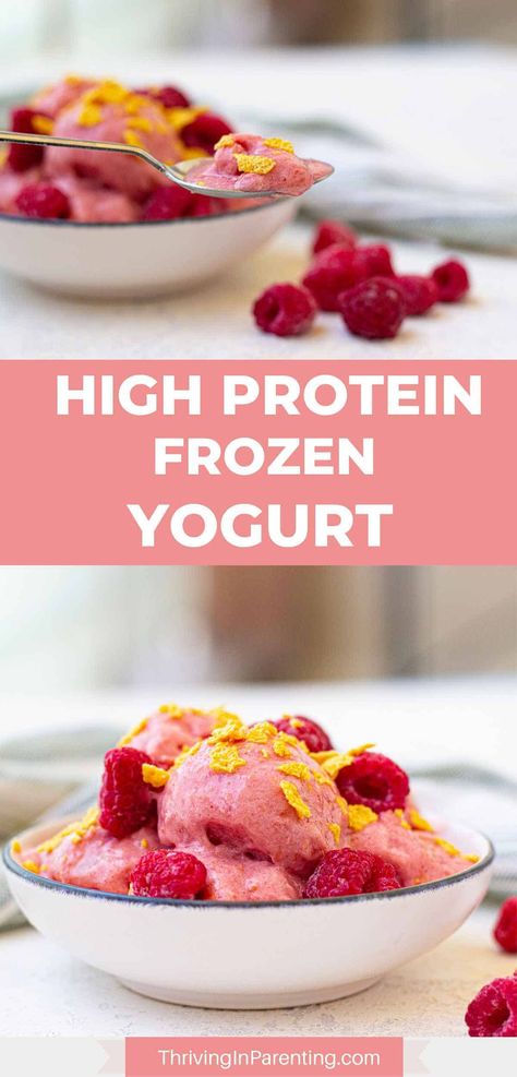 Froyo Recipe, Healthiest Protein Powder, High Protein Cheesecake, Yogurt Snacks, Frozen Greek Yogurt, Frozen Yogurt Recipes, Protein Bowls, Raspberry Yogurt, Sorbet Ice Cream