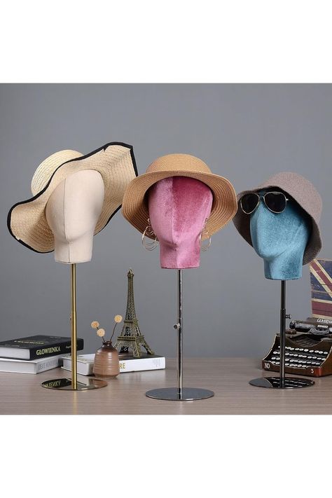 CHADWICK Mannequin Head Stand for Hat and Wig Display, Pinnable Wig Head Stand, Velvet Manikin Head Block with Retractable Metal Base, 21 Inch Wig Stand for Styling and Display, Height 18-23 Inches Hat Displays, Adjustable Mannequin, Mannequin Head Stand, Headband Display, Wood Jewelry Display, Scarf Holder, Mannequin Display, Cap Display, Earring Display Stands