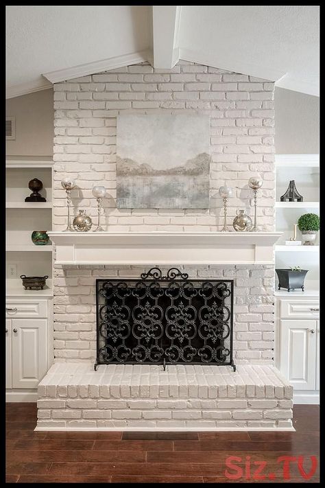 Wonderful Photographs brick Fireplace Screen Tips You can find so many alternatives readily available for those seeking to incorporate a hearth with t #brick #Fireplace #Photographs #Screen #Tips #Wonderful White Painted Brick Fireplace Gray Walls, Grey Wall White Fireplace, Fireplace Screens Ideas, Gray Living Room With Fireplace, Refacing Fireplace, White Painted Fireplace, Black Brick Fireplace, Fireplace Styling, Transitional Family Room