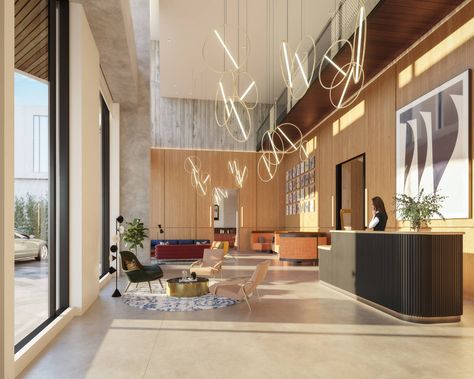 Lobby Design Apartment, Apartment Lobby Interior Design, Condo Lobby Design, Small Apartment Complex Plans, Apartment Building Lobby, Small Apartment Complex, Office Building Lobby, Hotel Lobby Reception, Condo Lobby