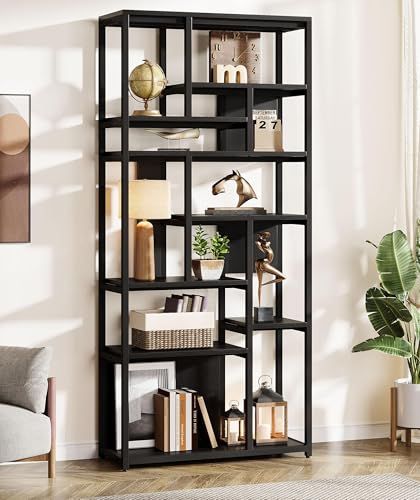 Rustic Industrial Farmhouse, Black Bookshelf, Tall Bookshelves, Black Bookcase, Display Shelving, Modern Bookshelf, Living Room Home Office, Wall Bookshelves, Etagere Bookcase