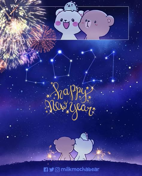 Happy New Year Cute Cartoon, Happy New Year Couple, Happy New Year Cartoon, Milk Bear, New Year's Drawings, Mexican Theme Party Decorations, Milk And Mocha, Mocha Bear, Happy Birthday Love Quotes