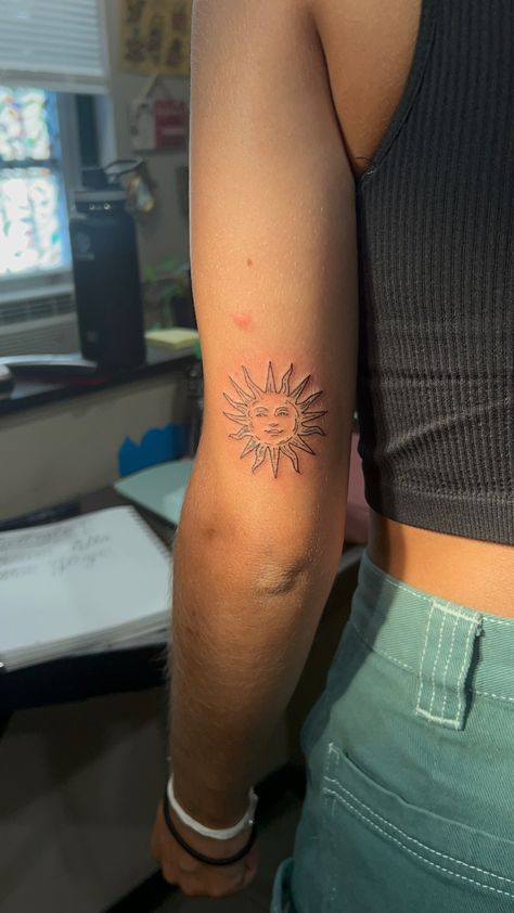 Dainty tattoo sicilian sun tattoo fine line simple tattoo inspo tattoo inspo tiny tat summer simple tattoo for women arm tattoo Sicilian Tattoos For Women, Greek Sun Tattoo, Sun Fine Line Tattoo, Sun Tattoo Fine Line, Sun God Tattoo, Sicilian Tattoo, Dainty Sun Tattoo, Fine Line Sun Tattoo, Simple Sun Tattoo