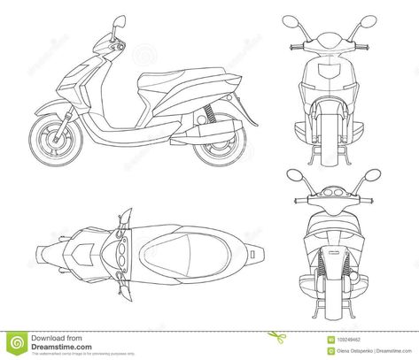 Trendy Scooter Outline Isolated on White Background. Isolated Motorbike Template for Moped, Motorbike Branding and Stock Vector - Illustration of scooter, motorcycle: 109249462 Journal Scribbles, Electric Motorcycle Design, Motorcycle Background, Motorbike Drawing, Scooter Drawing, Motorbike Illustration, Watercolor Composition, Jeep Art, Motorcycle Drawing