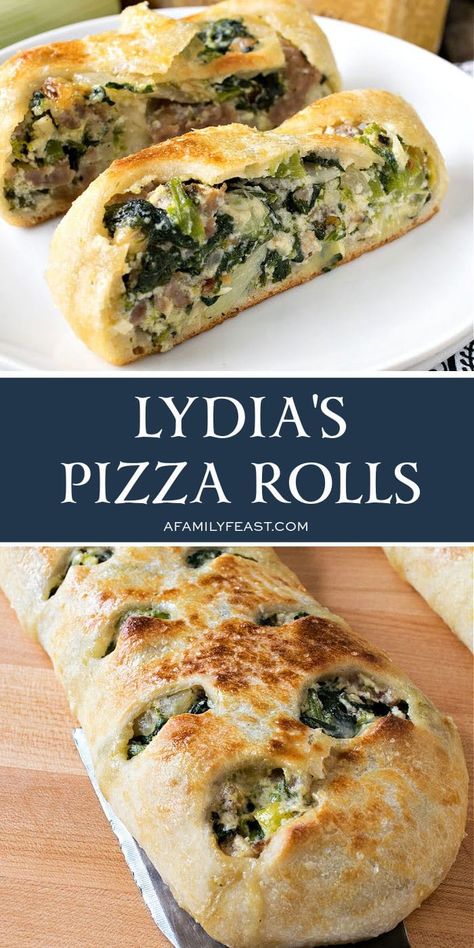 Lidias Italy Recipes, Lidia's Recipes, Italy Recipes, Spinach Pizza, Stromboli Recipe, Pizza Roll, Lidia Bastianich, Spinach Pie, Pizza Recipes Homemade