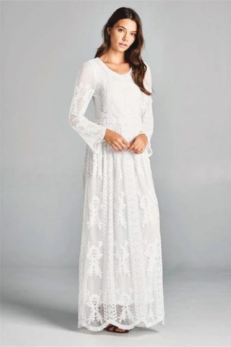 15 beautiful temple dresses & sweaters any Latter-day Saint woman would love - LDS Living Sambalpuri Dress, Lds Temple Wedding Dress, Lds Dress, Temple Wedding Dresses, White Lace Outfit, Modest Wedding Dresses Lds, Temple Dresses, Wedding Dresses Lds, Most Beautiful Places On Earth