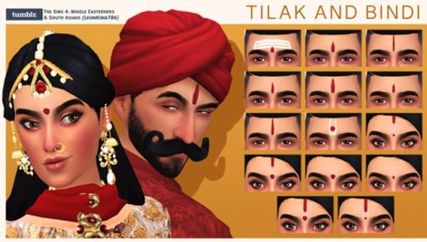 Tilak and Bindi (Created by LeonKing786)The Tilak for a man is a straight line and a dot for a woman. The Tilak is a mark on the forehead. The most conspicuous and widespread tilakas are those worn by the followers of Lord Vishnu and the followers of... Sari Sims 4 Cc, Ts4 Indian Cc, Los Sims 4 Mods, Sims Inspiration, Sims Stories, Pelo Sims, Sims 4 Mm Cc, Sims 4 Cc Makeup, Sims 4 Cc Skin