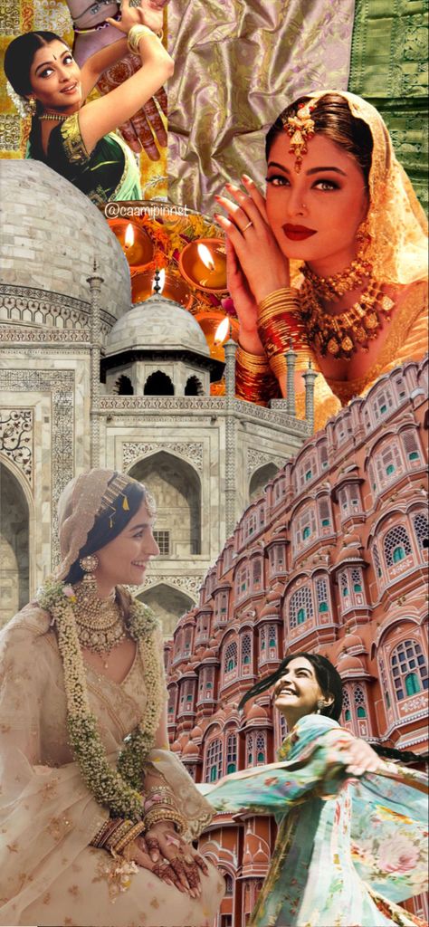 Indian Aesthetic Wallpaper Collage, Taj Mahal Aesthetic Wallpaper, Indian Mahal Aesthetic, Bollywood Mood Board, Bollywood Wallpaper Aesthetic, Bollywood Aesthetic Wallpaper, Bollywood Collage, Desi Collage, Desi Wallpaper