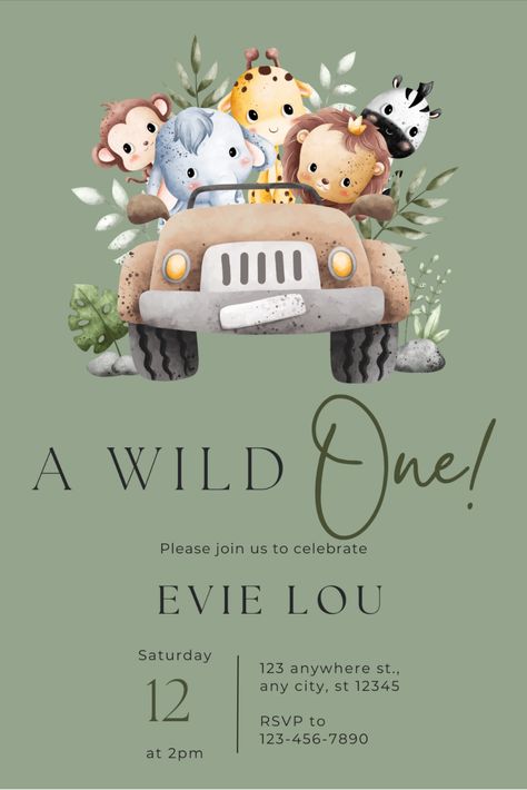 Wild Safari Birthday Party, Safari Wild One Birthday Party, Wild One Invitation, Safari Theme Birthday Party, Safari Wild One, Safari Invitations, Safari Kids, Wild One Birthday Invitations, Safari Theme Birthday