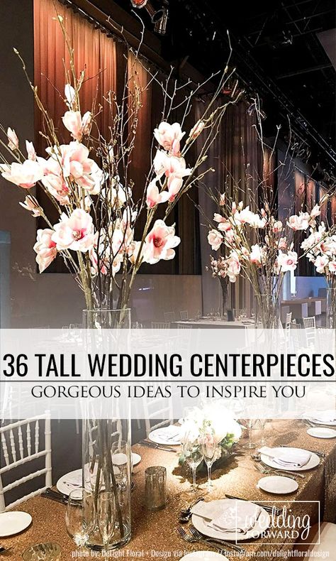 36 Gorgeous Tall Wedding Centerpieces ❤ Tall wedding centerpieces are one of the brilliant ideas how to decorate your reception. Stunning coral, white, purple colors will make your wedding great! See more: http://www.weddingforward.com/tall-wedding-centerpieces/ #wedding #decor #bridaldecorations #weddingdecorations #tallweddingcenterpieces Tall Vases For Wedding Centerpieces, Tall Clear Vase Filler Ideas Wedding, Easy Tall Centerpieces Diy, Tall Rustic Centerpieces, Elegant Tall Centerpieces, Round Table Tall Centerpieces Wedding, Diy Reception Centerpieces, Tall Centerpieces With Candles, Tall Vase Centerpiece Ideas