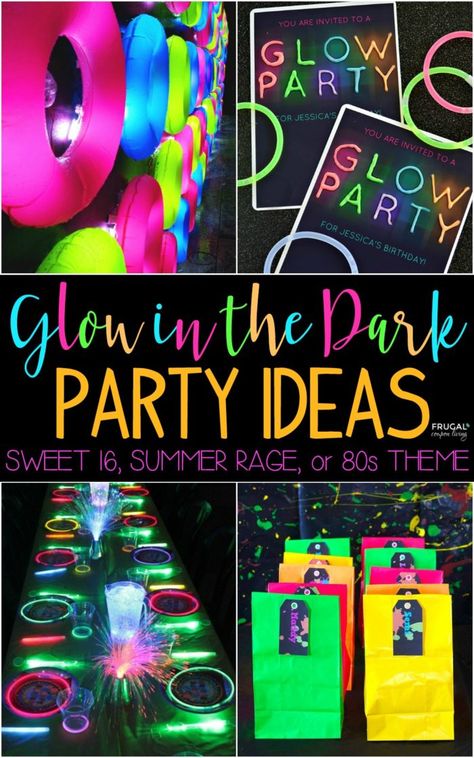 Kids Glow in the Dark Party Ideas. Neon Sweet 16, 80s theme, Summer Rage, Birthday Celebration and More. #FrugalCouponLiving #glowinthedark #80s #sweet16 #birthday #birthdayparty #birthdaypartyideas #partyideas #party #summer #sweet16partyideas #80sparty #glowinthedarkparty #birthdaypartydecorations #partydecorations #summerfun #rageon Neon Party Ideas, Neon Sweet 16, Glow Stick Balloons, Neon Party Decorations, Glow Stick Party, Glow In Dark Party, Neon Birthday Party, Glow In The Dark Party, Glow Birthday Party