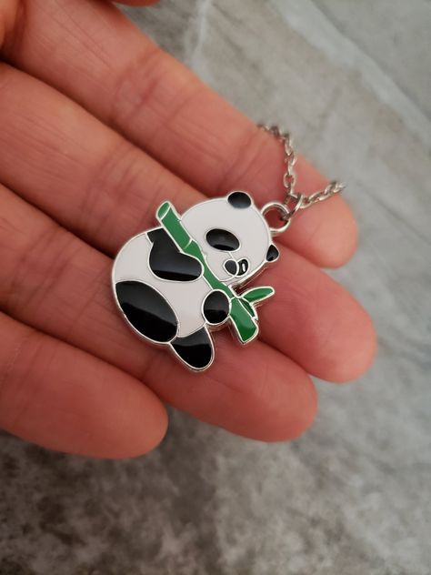 Panda Bamboo Enamel Charm Silver Necklace, Black and White, Green, Nature Inspired, Unique Gift Ideas, Gift for her, jingsbeadingworld This necklace features an enamel panda charm on dull silver chain with a lobster clasp. Panda Things, Panda Jewelry, Nice Tattoos, Panda Charm, Princess Closet, Celtic Knot Jewelry, Celtic Knot Earrings, Window Reflection, Baby Bubble