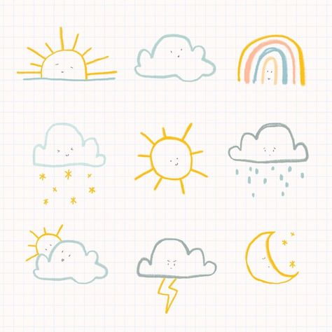 Happy Calligraphy, Illustration Rainbow, Valentines Day Doodles, Diary Sticker, Happy Doodles, Kawaii Cloud, Cute Diary, Cloud Illustration, Cloud Stickers