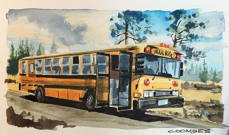 Rm Painting, Bus Watercolor, Comic Artstyle, Color Sketches, Old Globe, Bus Art, Painting School, Free Icon Set, City Canvas