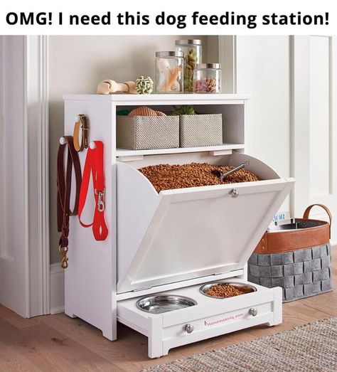 Pet Feeder Station, Dog Feeding Station, Pet Organization, Dog Sofa Bed, Dog Rooms, Dog Food Storage, Dog Sofa, Pet Feeder, Pallet Ideas