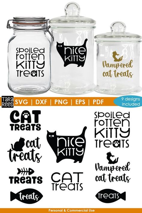 Cat Treat Jar, Diy Stencils, Diy Screen, Dog Treat Jar, Cricut Air, Treat Jar, Projets Cricut, Jar Design, Kitty Stuff