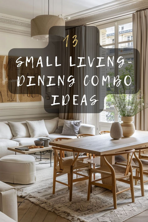 Struggling with a small space? Discover 10 clever ideas for combining your living and dining rooms to maximize style and functionality. Click to explore! 🏡🛋️🍽️ #SmallSpaceLiving #InteriorDesign #HomeDecor #LivingRoomIdeas #DiningRoomDesign Living Dining Room Designs Small Spaces, Small Kitchen Dining And Living Room, Apartment Dining Room And Living Room, Dining In Small Kitchen, Living Dinner Room Small Spaces, Square Living And Dining Room Layout, Dining Area Apartment Ideas, Decorating A Small Dining Room, Dining Area Living Room Combo