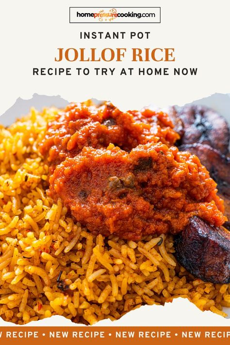 jollof rice with meat on a plate African Rice Recipes, African Rice, Jollof Rice Recipe, Rice In The Instant Pot, Parboiled Rice, Vegetarian Chicken, Jollof Rice, African Recipes, African Food