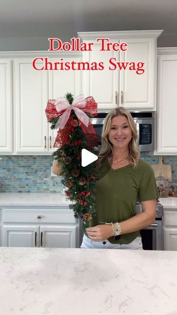 Laura Jeanne on Instagram: "@dollartree is starting to put their Christmas items out.  These trees go fast, so I wanted to share a popular DIy using them. 
Everything you see in this video is from Dollar Tree. 🎄
#christmas #dollartree #diy #christmastree #christmasdecor #foryou #fyp #foryoupage" Dollar Tree Christmas Signs Diy, Dollar Tree Christmas Tree Wreath, Shepherd Hook Christmas Ideas, Dollar Tree Christmas Outdoor Decor, Dollartree Diy Christmas, Dollar Tree Christmas Swags Diy, Dollar Tree Christmas Garland, Mini Christmas Tree Diy, Diy Christmas Decorations Dollar Store