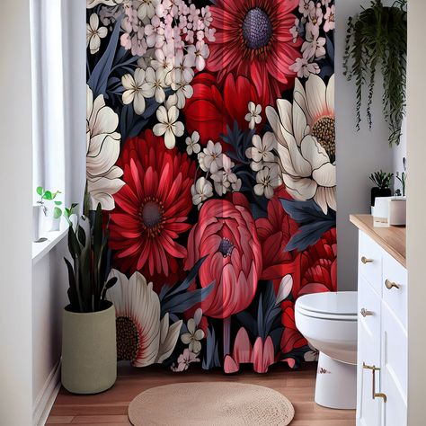 East Urban Home Zaedin Floral Shower Curtain | Wayfair Bathroom Odor, Shower Curtain Ideas, Walk In Showers, Floral Shower Curtain, Floral Shower Curtains, Shower Liner, Curtain Ideas, Bathtub Accessories, White Bathroom