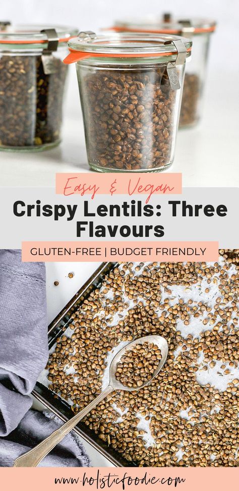 Looking for a healthy, budget friendly snack or salad topper? Try these crispy lentils! Crispy lentils are perfect for a quick protein and fibre fuelled snack, or for meal prep. I've got three different flavor variations for you too! Learn how to cook lentils on the stove and then make them crispy in the oven. All you need are some spices and 40 minutes. These will turn a lentil hater into a believer! Crispy Lentils, Cook Lentils, Roasted Lentils, How To Cook Lentils, Lentils Recipe, Quick Protein, Healthy Budget, Lentil Dishes, Dried Lentils