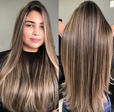 Brown With Blonde Highlights Straight, Hair Inspo For Brunettes, Partial Foil Highlights, Hair Inspo Color Brunettes, Brunette Highlights Lowlights, Blonde Highlights Balayage, Short Balayage, Straight Hair Highlights, Balayage Hair Blonde Short