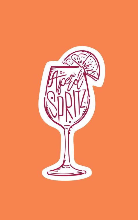 Hand Drawn Glass of Aperol Spritz Cocktail. Drawing of a Summer Alcohol Drink on Bright Orange Background. Speakeasy Classic Bar Cocktails. Aperol Spritz Sketch, Cocktail Drawing Simple, Drink Illustration Graphics, Aperol Spritz Drawing, Aperol Spritz Art, Aperol Spritz Tattoo, Drawing Alcohol, Cocktail Drawing, Cocktails Drawing