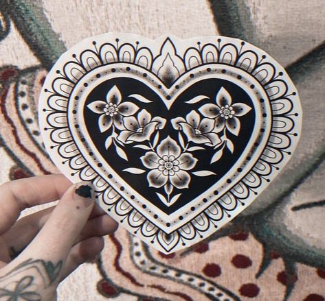 Doily Heart Tattoo, Heart Doily Tattoo, American Traditional Heart Tattoo Black, Traditional Tattoo Sun, Luxury Tattoo, Chest Tattoo Female Upper, Traditional Tattoo Black And White, Traditional Heart Tattoos, Rain Tattoo