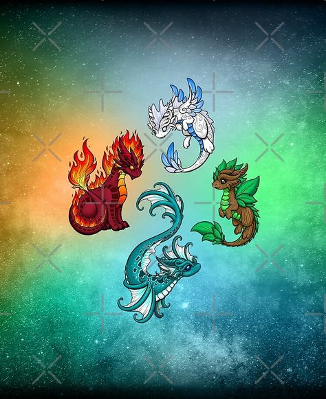 "Four Elements - Dragons" iPad Case & Skin by bgolins | Redbubble Elemental Dragon Tattoo, Elements Dragons, Dragon Art Drawing, Dragon Elements, Four Dragons, Dragons And Beasties, Dragon Air, Forest Logo, Elemental Dragons