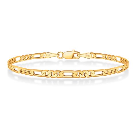 PRICES MAY VARY. STERLING SILVER CLASP CHIAN FOR MEN BRACELET - Solid 925 sterling silver clasp, 3mm gold Figaro chain crafted with diamond cut, Italian craftsmanship gives this classic chain bracelet the most fashionable feel, this classic style gold mens chain bracelet is a perfect jewelry for men to get a fashion look and style. This gold chain bracelet can wear simply or layering with other gold chain will also get a popular trends. Perfect Figaro chain bracelet for men jewelry collection. C Mens Bracelet Gold, Bracelet For Men Gold, Gold Bracelets For Men, Figaro Chain Men, Mens Bracelet Gold Jewelry, Mens Chain, Mens Diamond Bracelet, Mens Chain Bracelet, Poses Couple