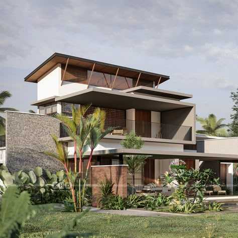 Tropical Luxury Home - Modern Design and Elegance Modern Tropical Exterior Design, Contemporary Residence Elevation, Contemporary Residence, Tropical Residence, Filipino Contemporary Architecture, Tropical Exterior House Design, Tropical Contemporary House Exterior, Contemporary Tropical House, Tropical Exterior