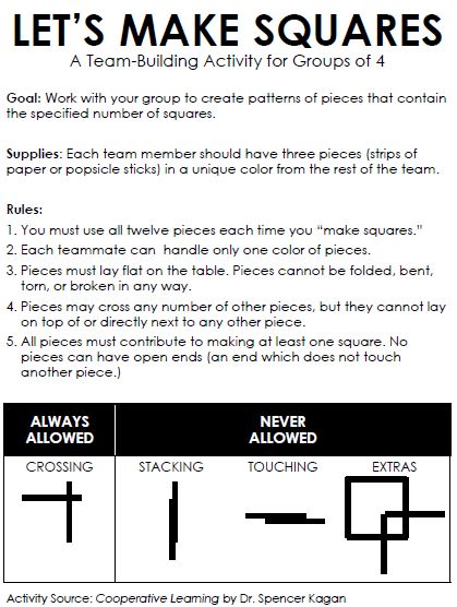 Let's Make Squares Activity | Math = Love Math Rti, Teaching Stem, First Week Of School Ideas, Senior Center, Math Notebook, Steam Activities, High School Classroom, Cooperative Learning, Team Building Activities